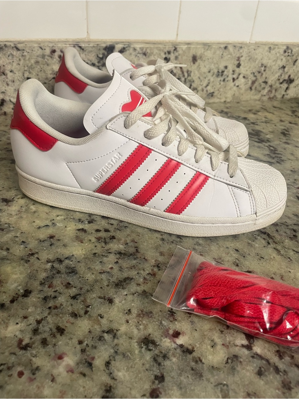 Adidas Superstar sneakers heart design woman size 7 valentines love  shoe annive